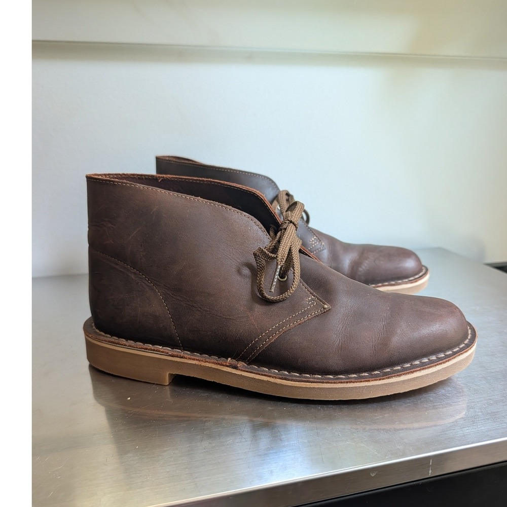 Clarks Mens Chukka Desert Boots Dark Brown Beeswax Leather Size 11